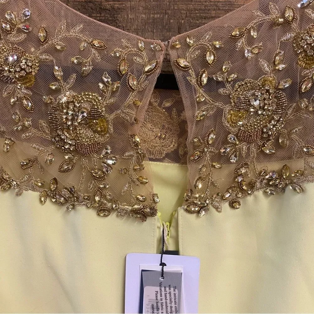 Marchesa Notte Yellow cape dress midi Gold Embellishments tulle evening $1700 4